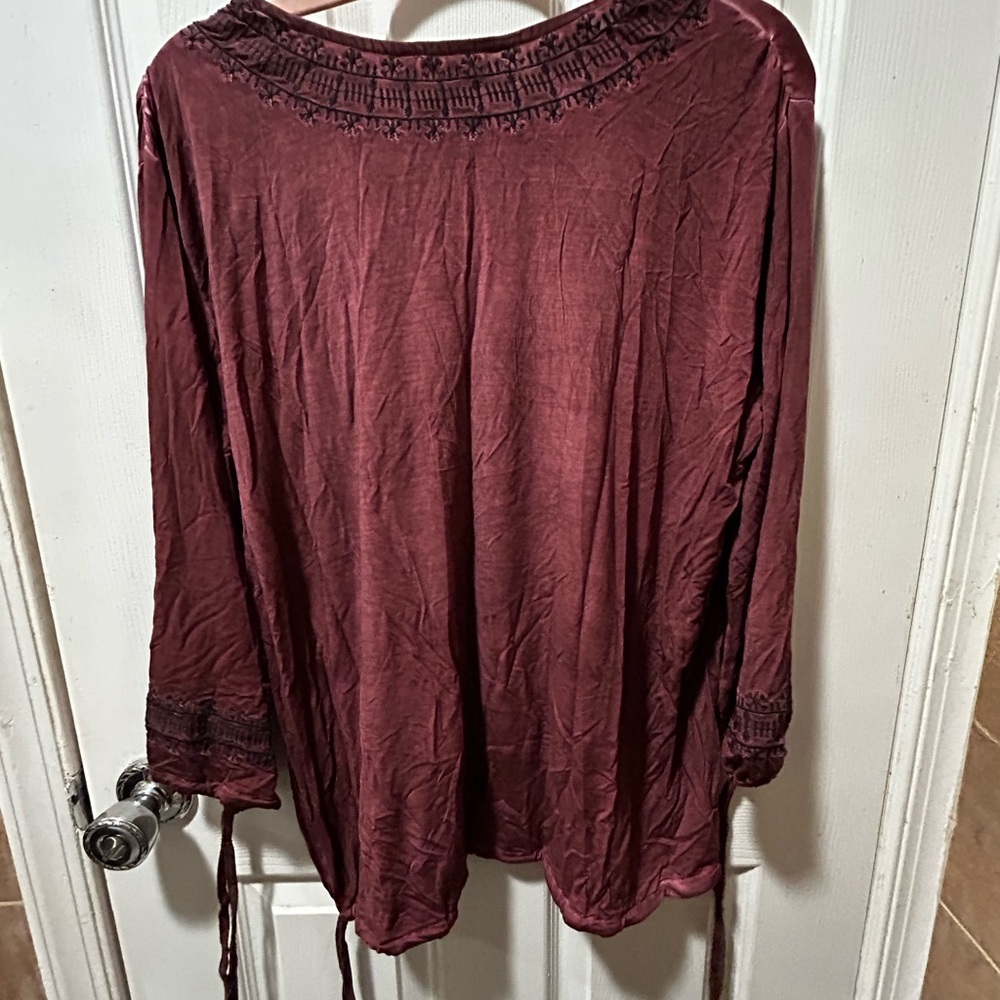 POL Women's Deep Burgundy Lace-Up Blouse Size S - Picture 2 of 4